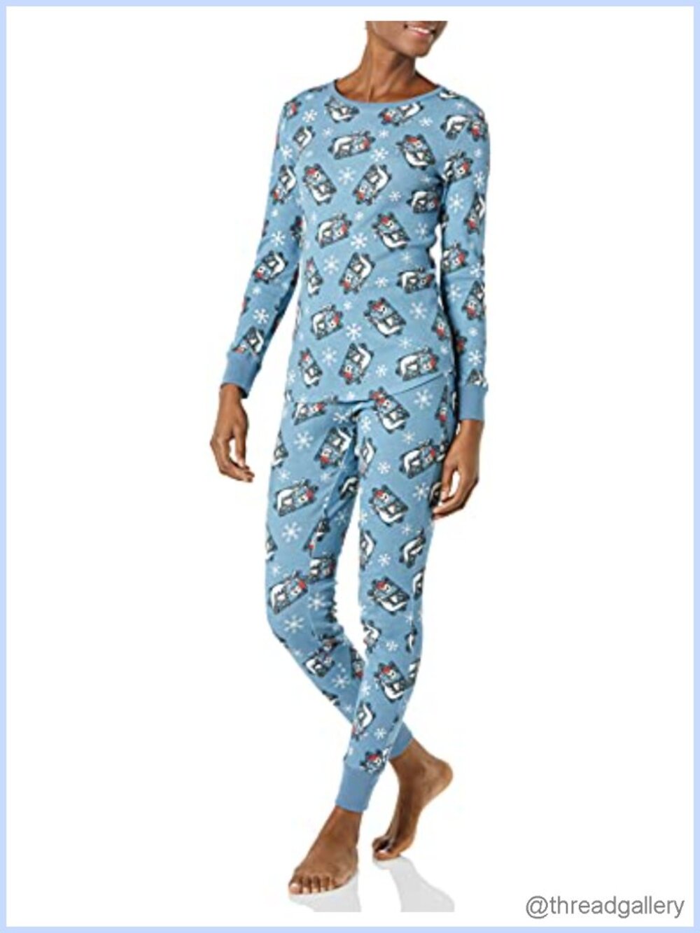 Women's Snug-Fit Cotton Pajama Set Ribbed Character Sleepwear